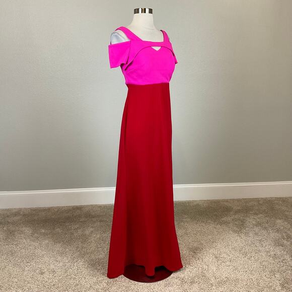 Colorful Cut Out Cold Shoulder Evening Gown Pink and Red Size 6 Nightway Formal - Picture 4 of 13
